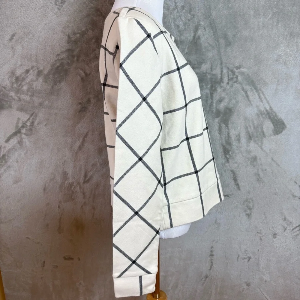 LOFT Ann Taylor Windowpane Plaid Cream and Black Grid Pattern Sweater Sz M